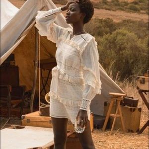 Spell Cream Lace Mini Dress with Ruffle Details